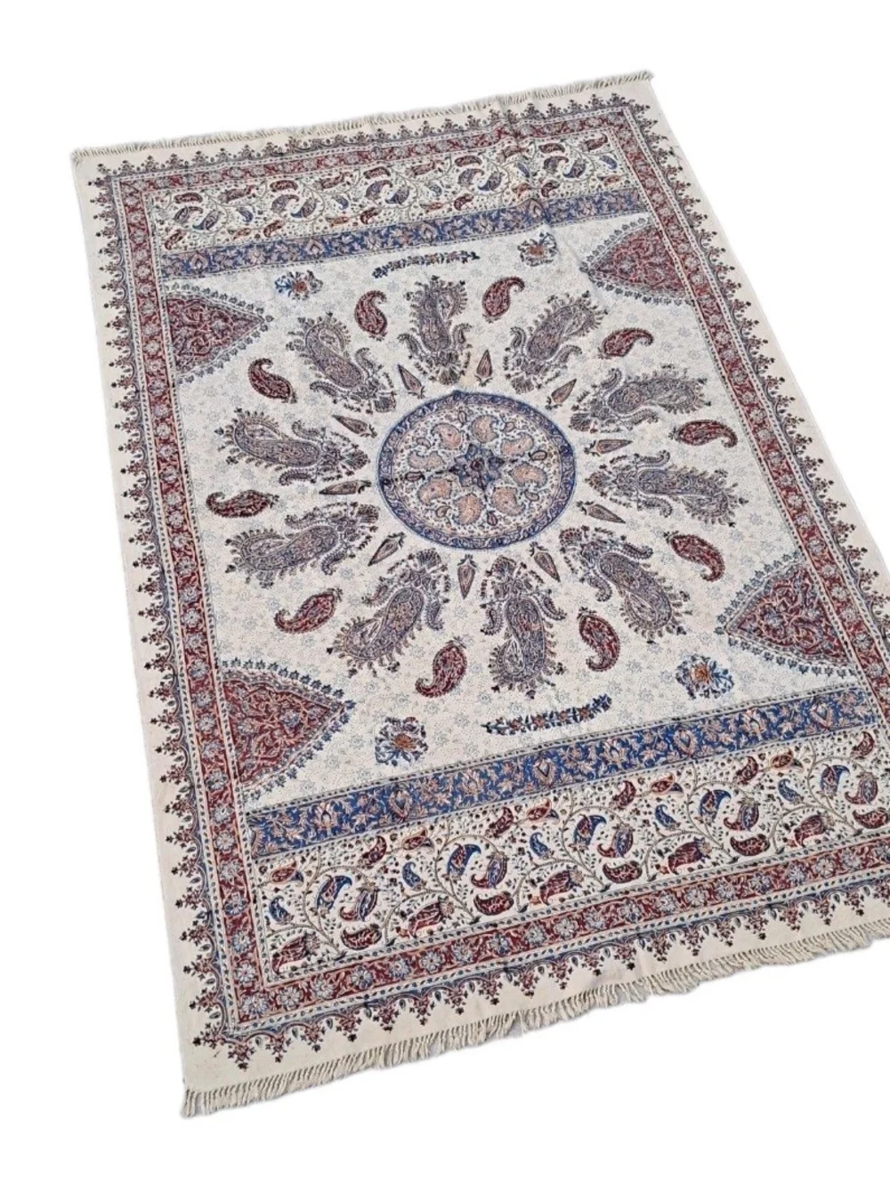 Vintage Persian Ghalamkar Tablecloth Hand Block Print Cotton Isfahan Ebadi 51x76
